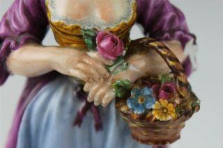 Antique Meissen Girl Flower Basket 5 1/4 