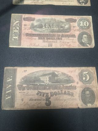 1864 Confederate Currency Civil War Money Antique Certified $5 $10 $20 $50