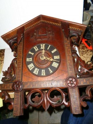 Antique - 15 " Walnut - Cuckoo Clock With Inlay - Ca.  1910 - To Restore - T743