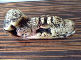 Vintage / Antique Chinese soapstone carving With Inscription Signed,  Stamps 4