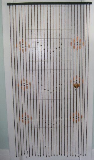 Vtg Wood Bamboo Bead Door Curtain Room Divider Hanging Hippie Door Beads 1960 