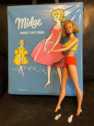 Vintage Mattel Barbie Blonde Flip Hair Midge Doll Freckles 860 Yellow Oss - Case