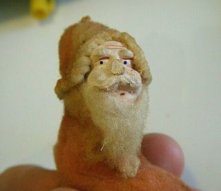 Bisque Face 3 " Antique Spun Cotton Batting Santa Claus Christmas Ornament Germany