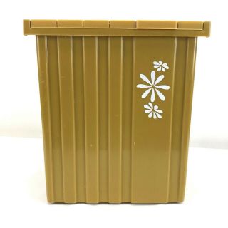 Vtg Mid - Century Lidded Trash Can Yellow Harvest Gold With Daisies Fesco Y - 123