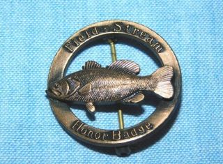 Vintage Field & Stream Honor Badge Pin Medal For A Fresh Water Bass