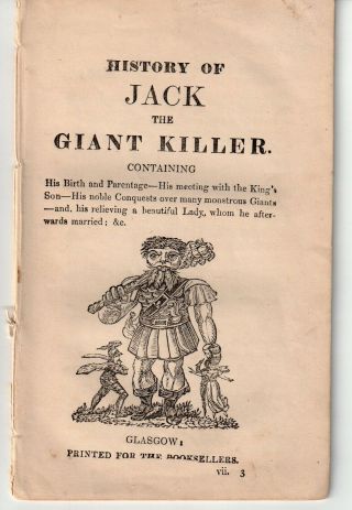 Antique 1820 C History Of Jack The Giant Killer Chapbook Glasgow Rare Fairy Tale
