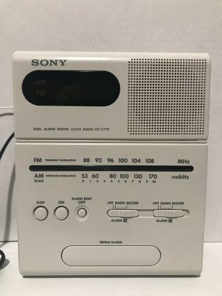 Vintage Sony ICF - C770 - AM/FM Clock Radio - Dual Alarm & Tilt Display 3