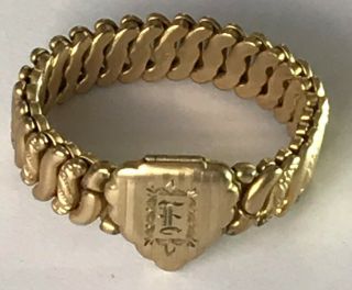 Antique Engraved " E " Girls Heart Locket - 14k Gold Carmen Adjustable Bracelet 6 "