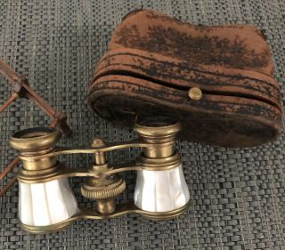 Antique Mother Of Pearl Opera Glasses Binoculars With Case