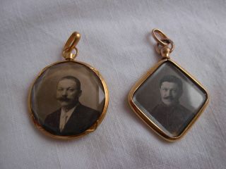 Two Antique French Goldplated Metal Photo Holder Pendants,  Late 19th Century.