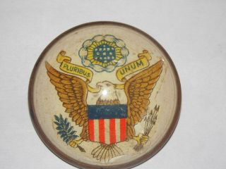 Antique Victorian Brooch Pin Dome Bubble Glass Eagle Usa Flag Bridle Rosette Big