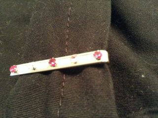 Vintage Jewel Mont Sterling Silver Tie Clasp Clip W/ 5 Color Stones Vtg