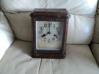 Antique 19th Century Oak Wooden Cased Chiming Mantle Clock