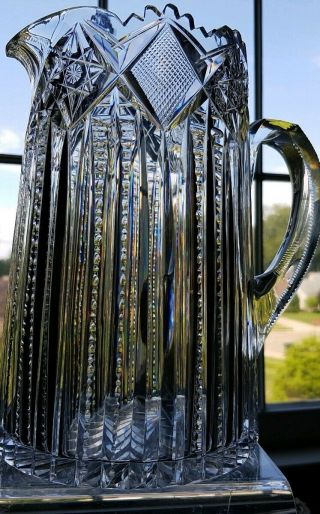 ABP ANTIQUE AMERICAN BRILLIANT CUT GLASS CRYSTAL PITCHER HAWKES? 2