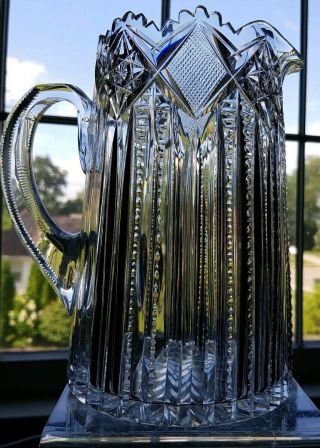 ABP ANTIQUE AMERICAN BRILLIANT CUT GLASS CRYSTAL PITCHER HAWKES? 3