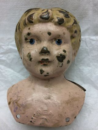 Vintage Pressed Tin Doll Head Marked Minerva Germany 2 Doll Part