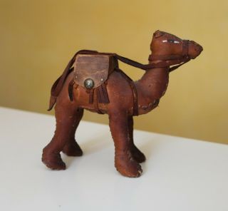 Antique Hand Made Leather Camel Straw Filled Figurine Toy 1920s
