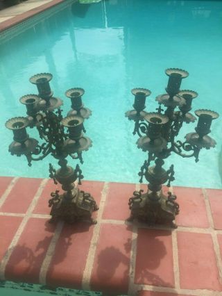 Antique Brass/bronze Candelabra Pair 18.  5 " Tall Italian Or French ?