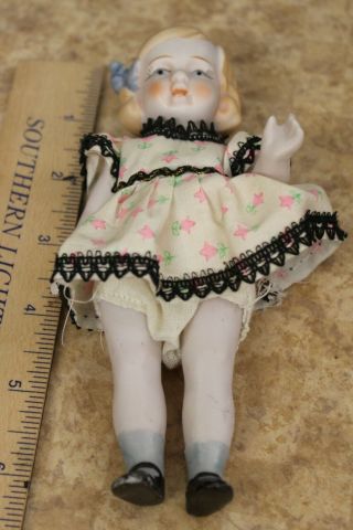 Vintage Bisque Jointed Doll Blond Girl Molded Hair Bow