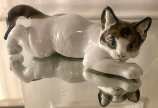 Rosenthal Porcelain Crouching Cat Figurine By T.  Karner