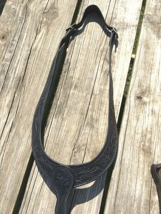 Used/vintage/antique Black Tooled Western Over The Withers Breast Collar Vgc