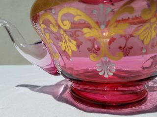 Antique Cranberry Glass,  Gold Gilded Glass with Hand Painted Raised Enamel Italy 2