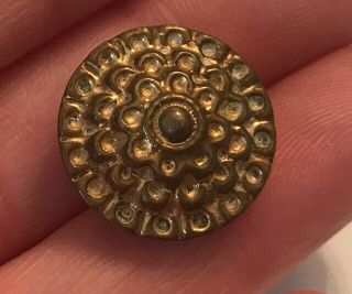 Unique Brass Gold Tone Flower Done Shape Vintage Antique Metal Button 743