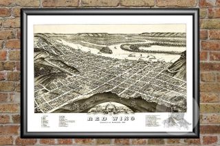 Old Map Of Red Wing,  Mn From 1880 - Vintage Minnesota Art,  Historic Decor