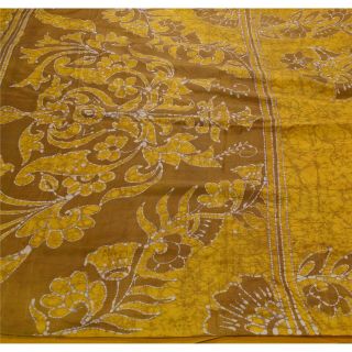 Sanskriti Vintage Saffron Saree Pure Silk Batik Work Craft 5 Yd Soft Fabric Sari 3