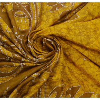 Sanskriti Vintage Saffron Saree Pure Silk Batik Work Craft 5 Yd Soft Fabric Sari 5
