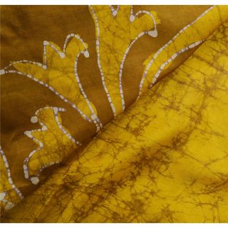 Sanskriti Vintage Saffron Saree Pure Silk Batik Work Craft 5 Yd Soft Fabric Sari 6