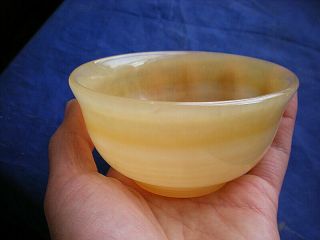 Natural Hand Carved Chinese Yellow Jade Bowl Diameter 10cm 4inch