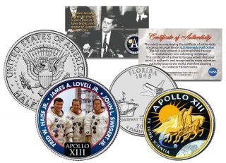 Apollo 13 Space Colorized 2 - Coin Set Quarter & Jfk Half Dollar Nasa Astronauts