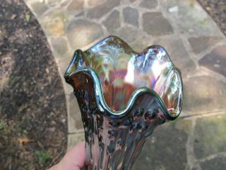 FENTON APRIL SHOWERS Antique Carnival Glass Iridescent VASE ART AMETHYST PEACOCK 2
