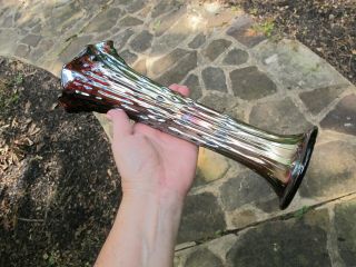 FENTON APRIL SHOWERS Antique Carnival Glass Iridescent VASE ART AMETHYST PEACOCK 5
