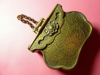 Antique Japanese Brass Tobacco Box Or Purse Chain Handle