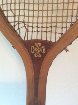Antique 4 Leaf Clover Hallmark (H&I A&C) Wood Flat Top Tennis Racket 1900 ' s 14oz 2
