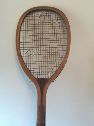Antique 4 Leaf Clover Hallmark (H&I A&C) Wood Flat Top Tennis Racket 1900 ' s 14oz 6