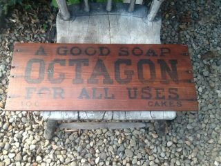 Early Primitive 1880s A Wooden Octagon Soap Sign Antique Old Black Paint