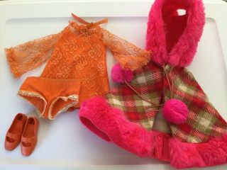 Ideal Chrissy Orange Lace Dress,  Panties,  Shoes Plus Poncho