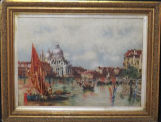 Antique Venice Italy Oil By Em 1908 Monogrammed Venezia