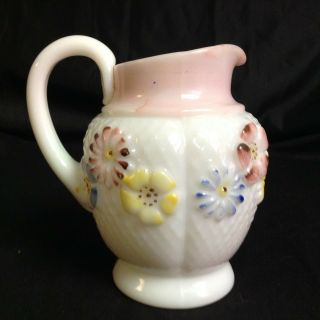 Antique Consolidated Eapg Cosmos Pattern Milk Glass Creamer