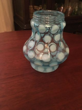 Antique Coin Dot Opalescent Glass Sugar Shaker Muffineer Blue,  No Lid