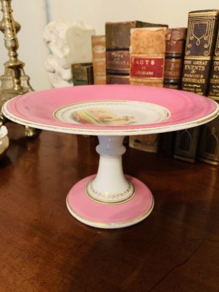Old Paris Porcelain Pink Plate Compote Cake Stand