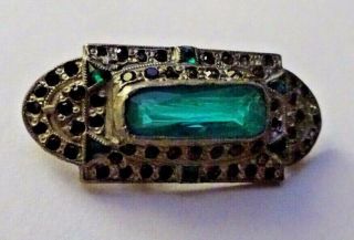 Antique Art Deco Small Green Glass Stone Pin Brooch