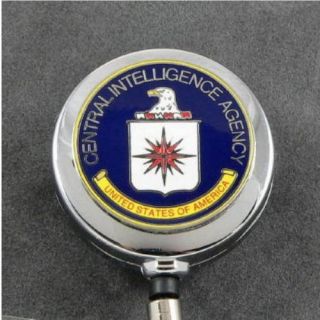 Cia Central Intelligence Security Badge Retractable Id Card Holder Reel Chrome