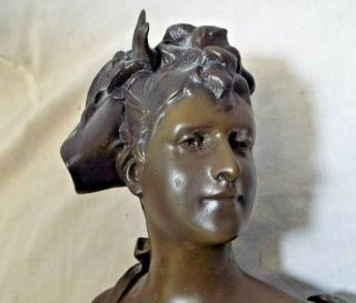 Old Antique BRONZE FINISH LADY WOMAN BUST STATUE SCULPTURE Spelter FIGURINE 3