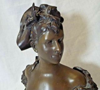 Old Antique BRONZE FINISH LADY WOMAN BUST STATUE SCULPTURE Spelter FIGURINE 4