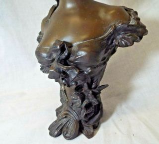 Old Antique BRONZE FINISH LADY WOMAN BUST STATUE SCULPTURE Spelter FIGURINE 5