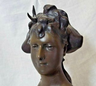 Old Antique BRONZE FINISH LADY WOMAN BUST STATUE SCULPTURE Spelter FIGURINE 6